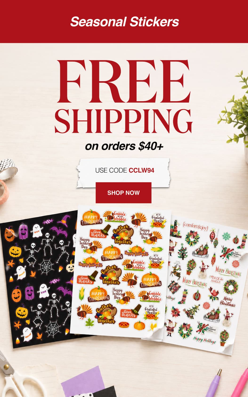 Seasonal stickers (Halloween, Thanksgiving, Christmas)