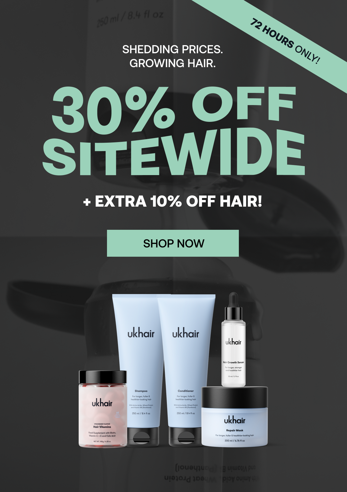 Shedding Prices. Growing Hair. 30% Off Sitewide EXTRA 10% Off Hair!