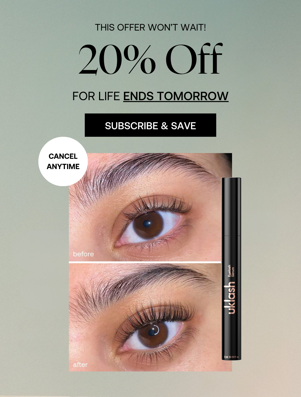 Offer Ends tomorrow:  20% off for life