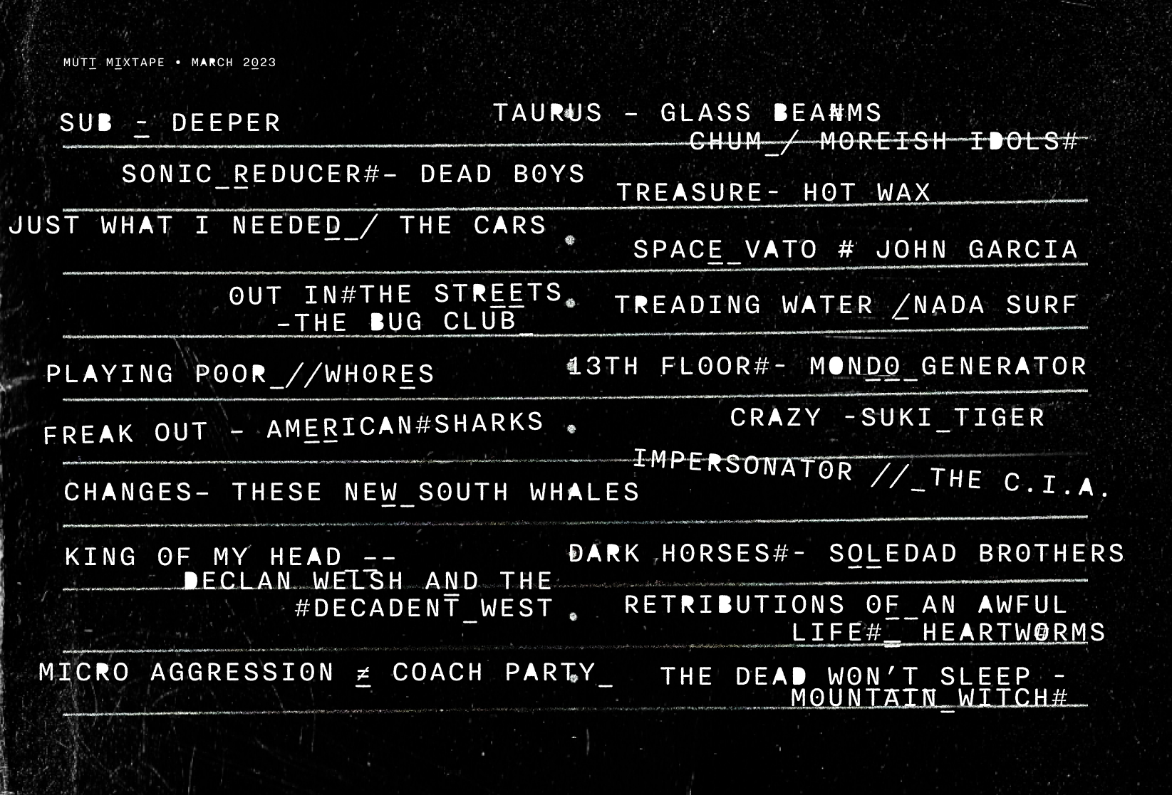 Tracklisting for the March edition of our Mutt Mixtape
