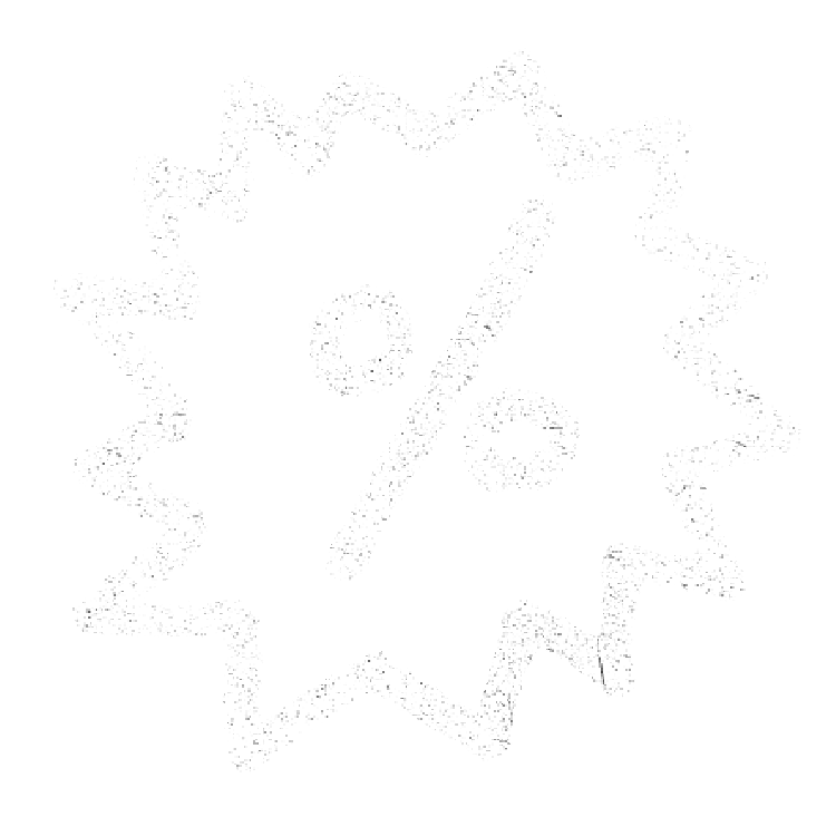 A percentage sign in a spiky bubble, indicating a discount