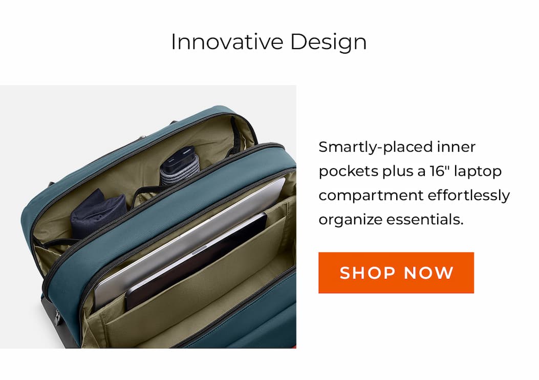 Innovative design with pockets for organization and a 16" laptop