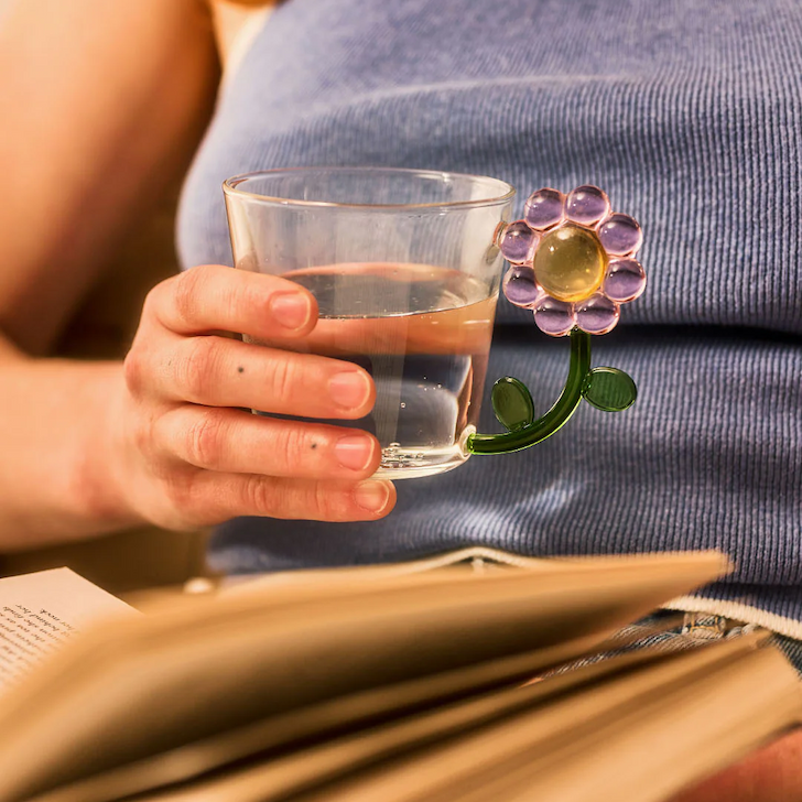 Drinking glass - pink flower