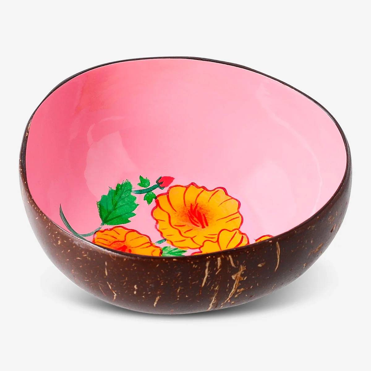 Decorative coconut bowl with hand-painted flower - 13 cm