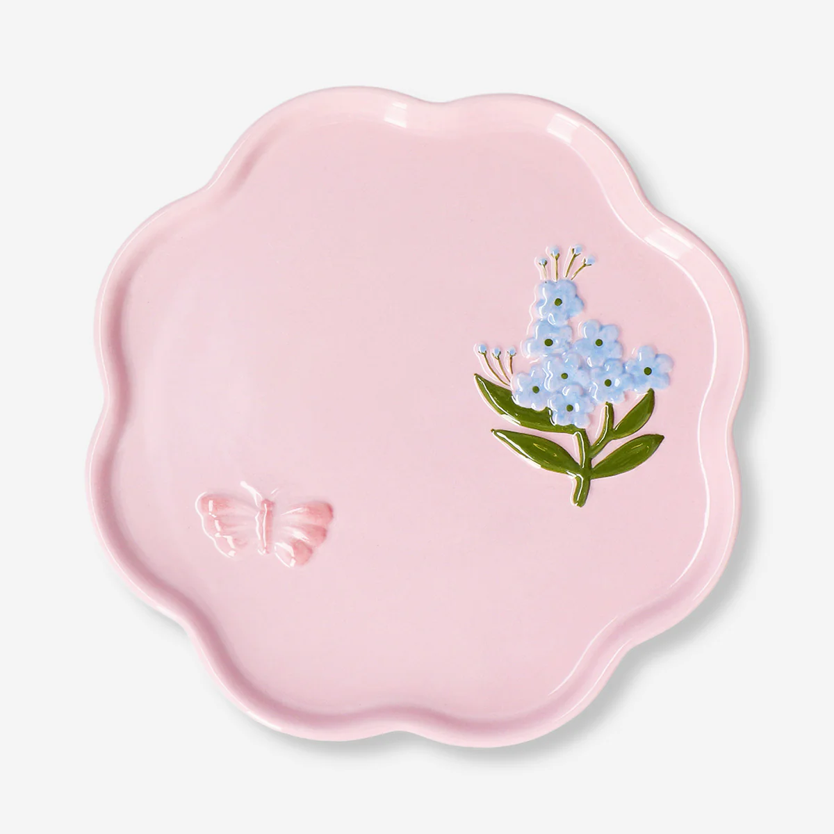 Pink floral plate with butterfly