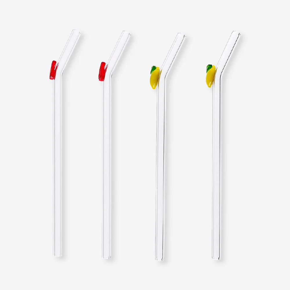 Glass straws with fruit decorations - 4 pcs