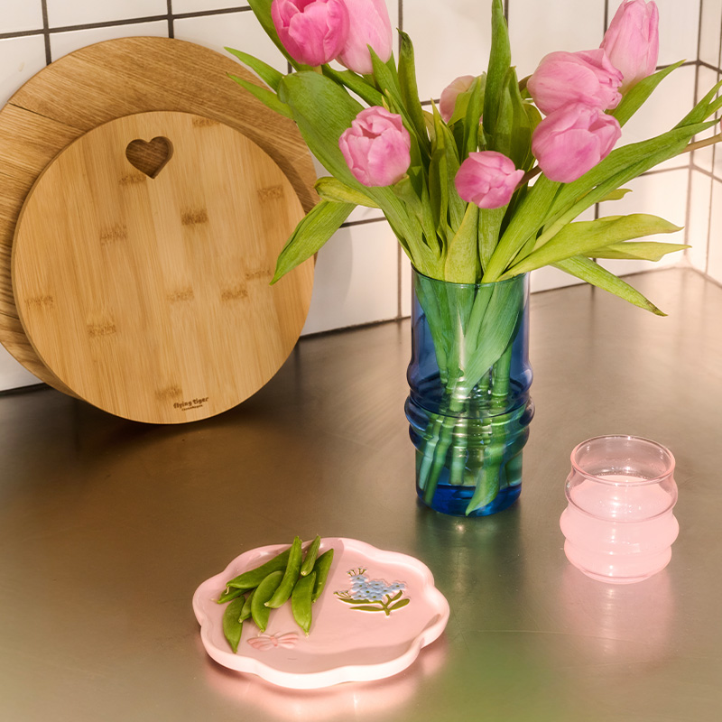 Pink floral plate with butterfly