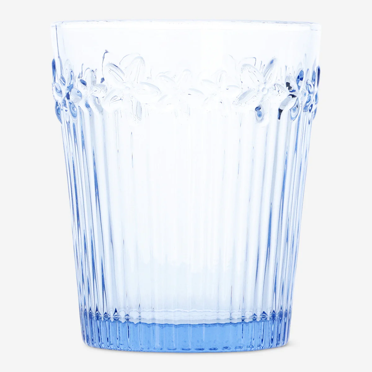 Blue drinking glass with embossed flowers 