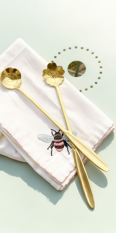 Embroidered bee fabric napkins - 2 pcs