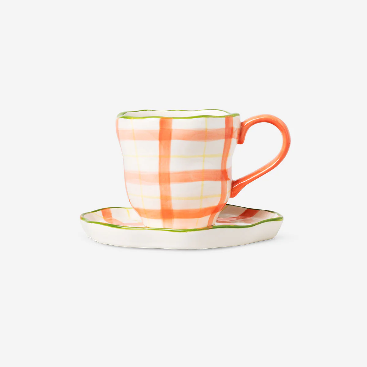 Mug with hand-painted chequered design and saucer - 200 ml