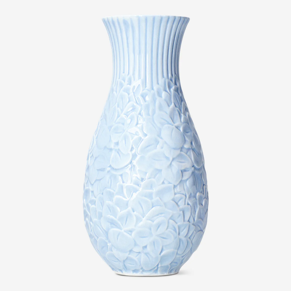 Blue vase with embossed hydrangeas