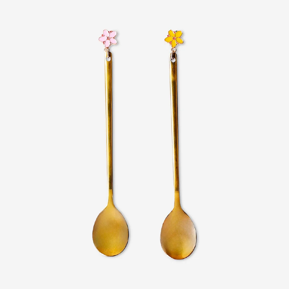 Gold dessert spoons with flower decorations - 2 pcs