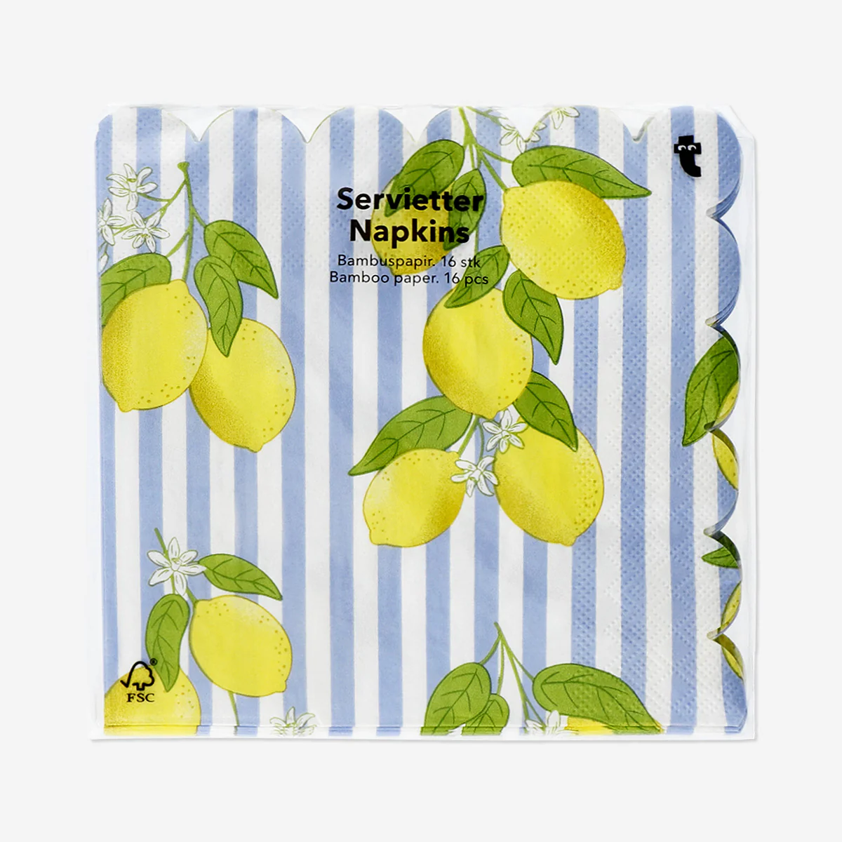 Napkins with lemons and stripes - 16 pcs
