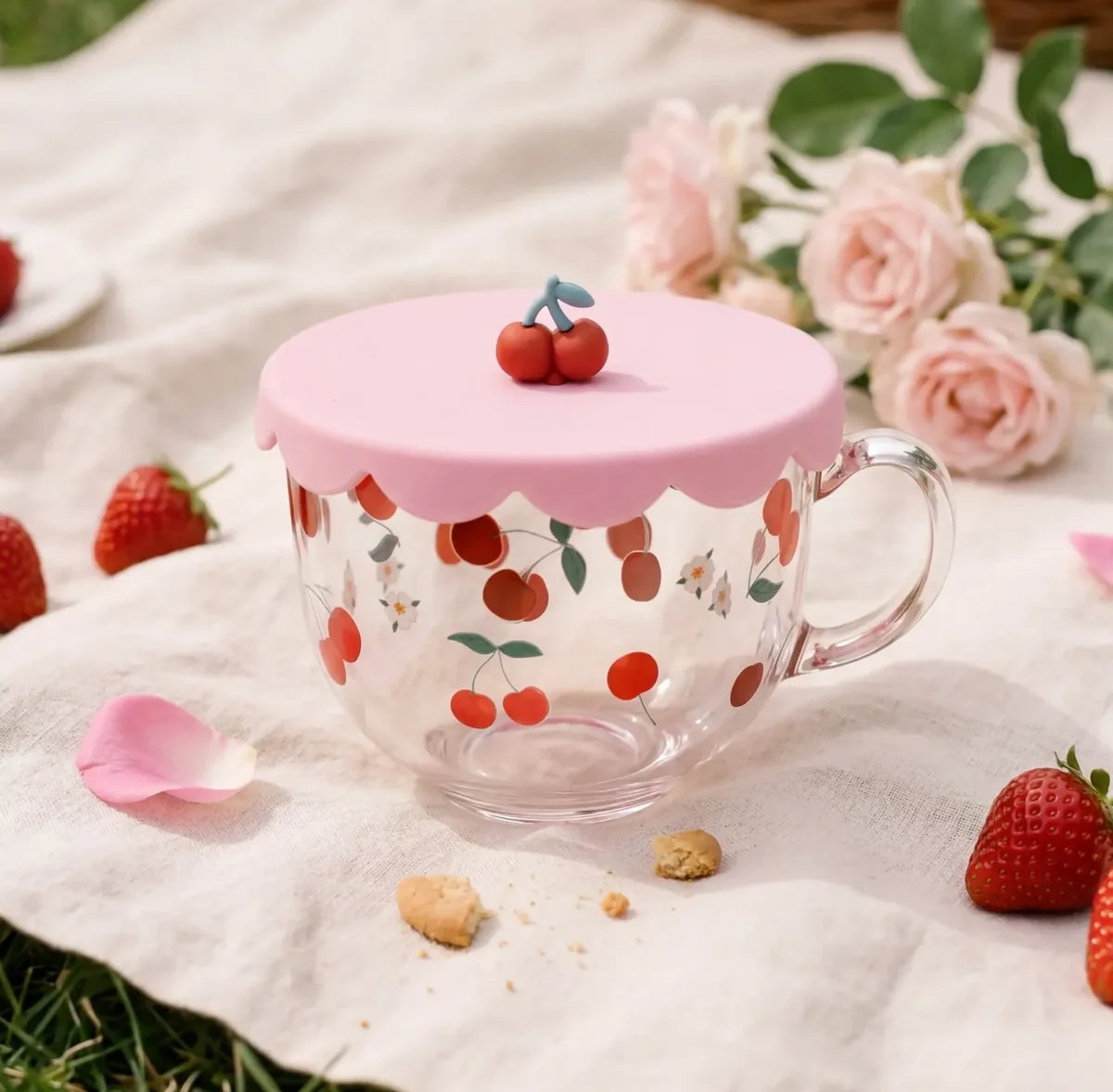 Cherry mug with silicone lid - 400 ml