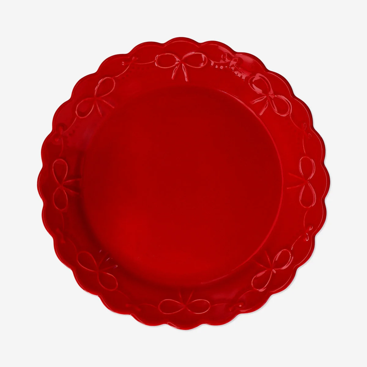 Red plate with embossed bow - 24 cm