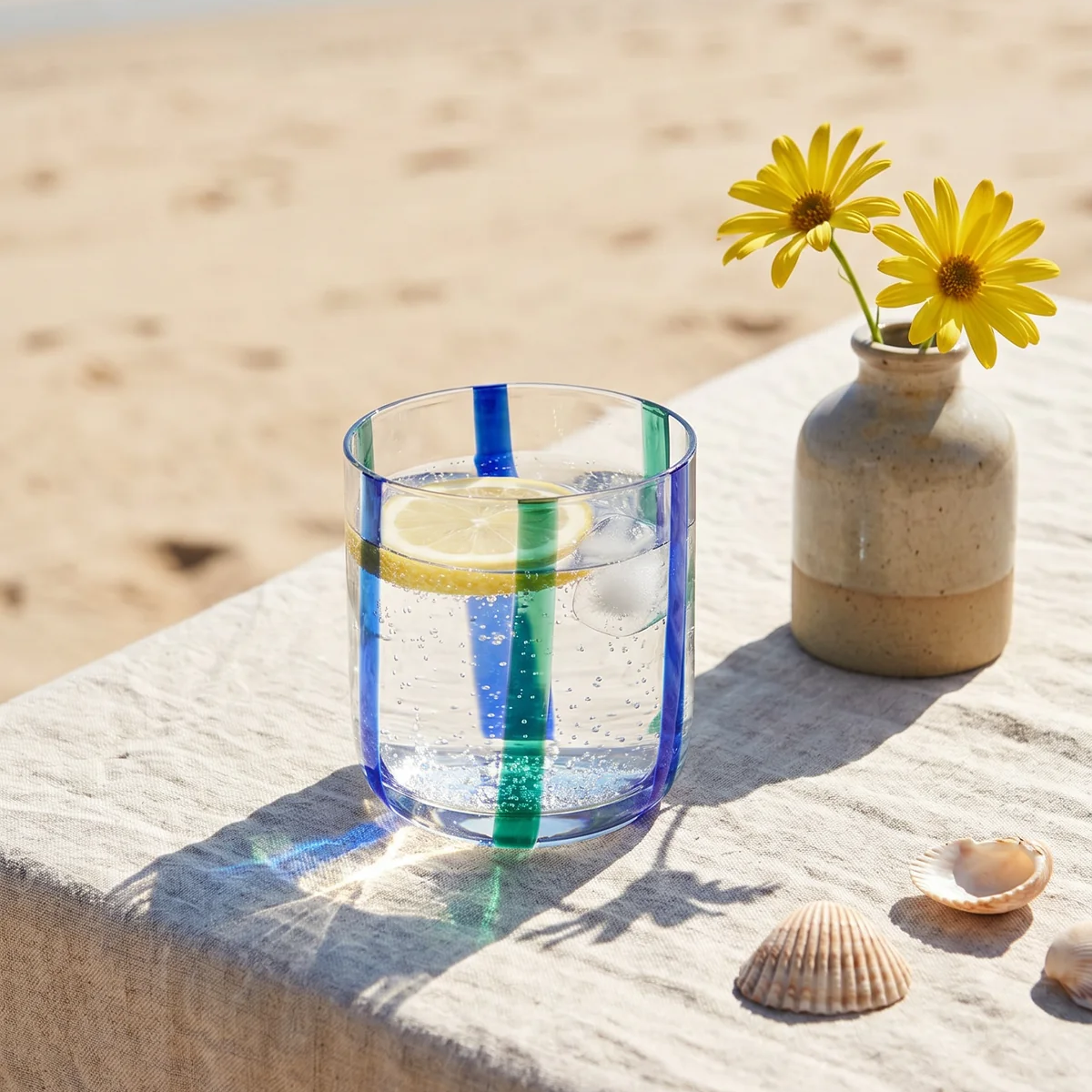 Drinking glass with blue and green stripes - 300 ml
