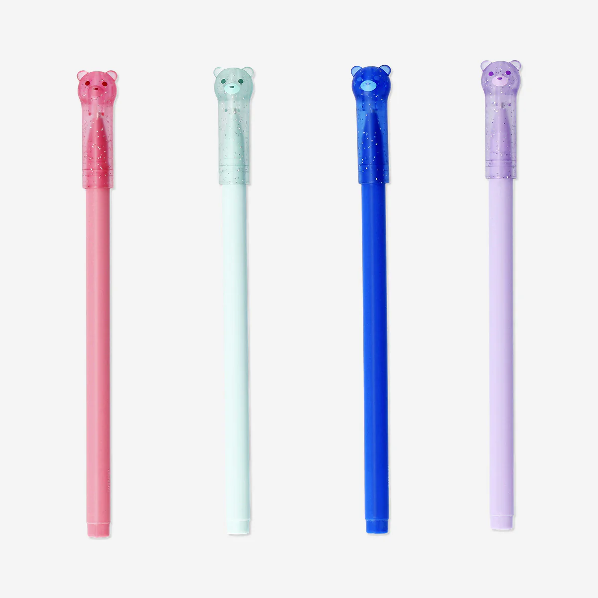 Glitter gel pens with bear topper - 4 pcs