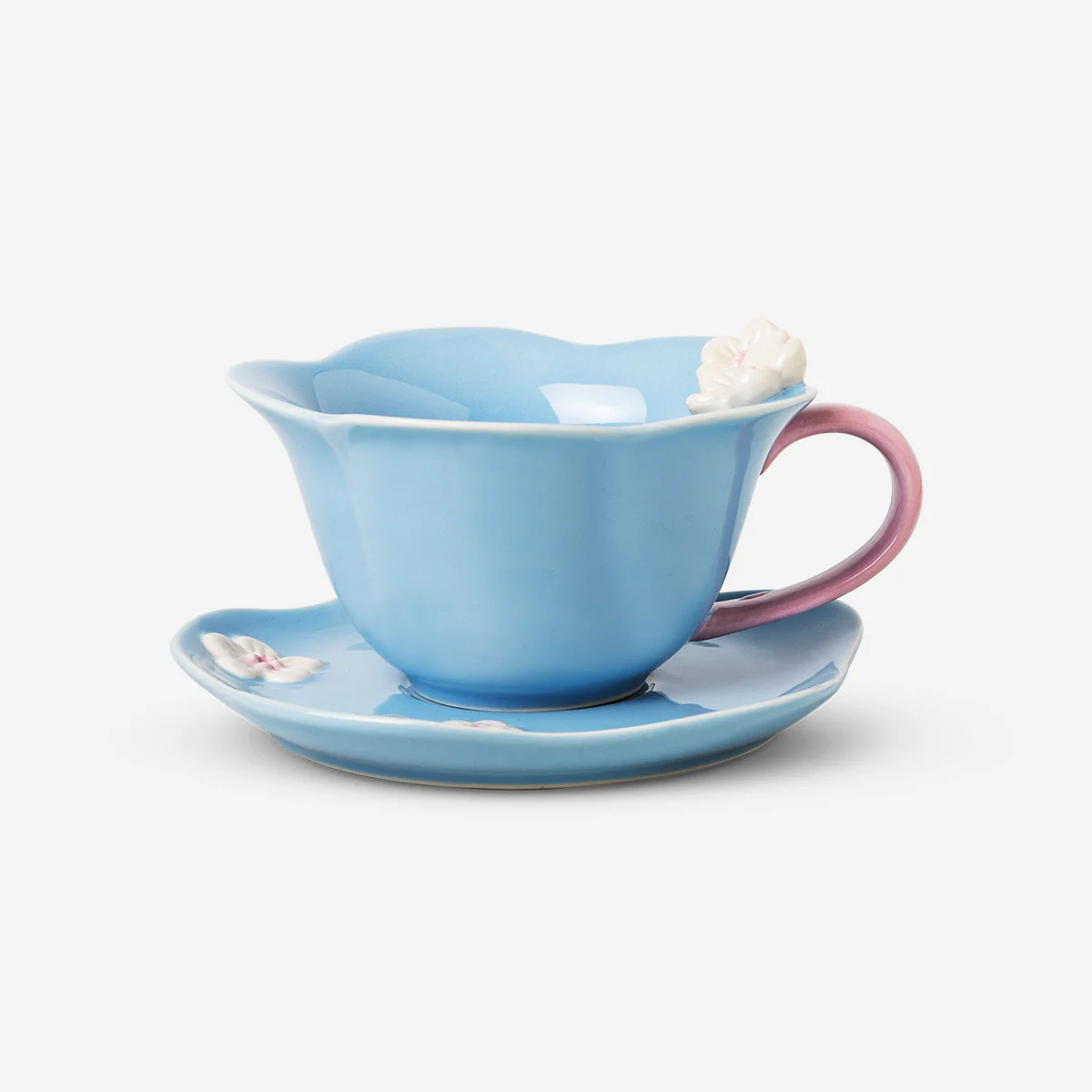 Blue flower mug with saucer - 170 ml