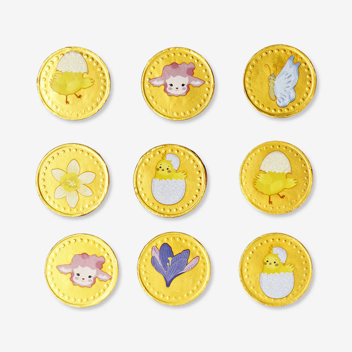 Gold chocolate coins in net