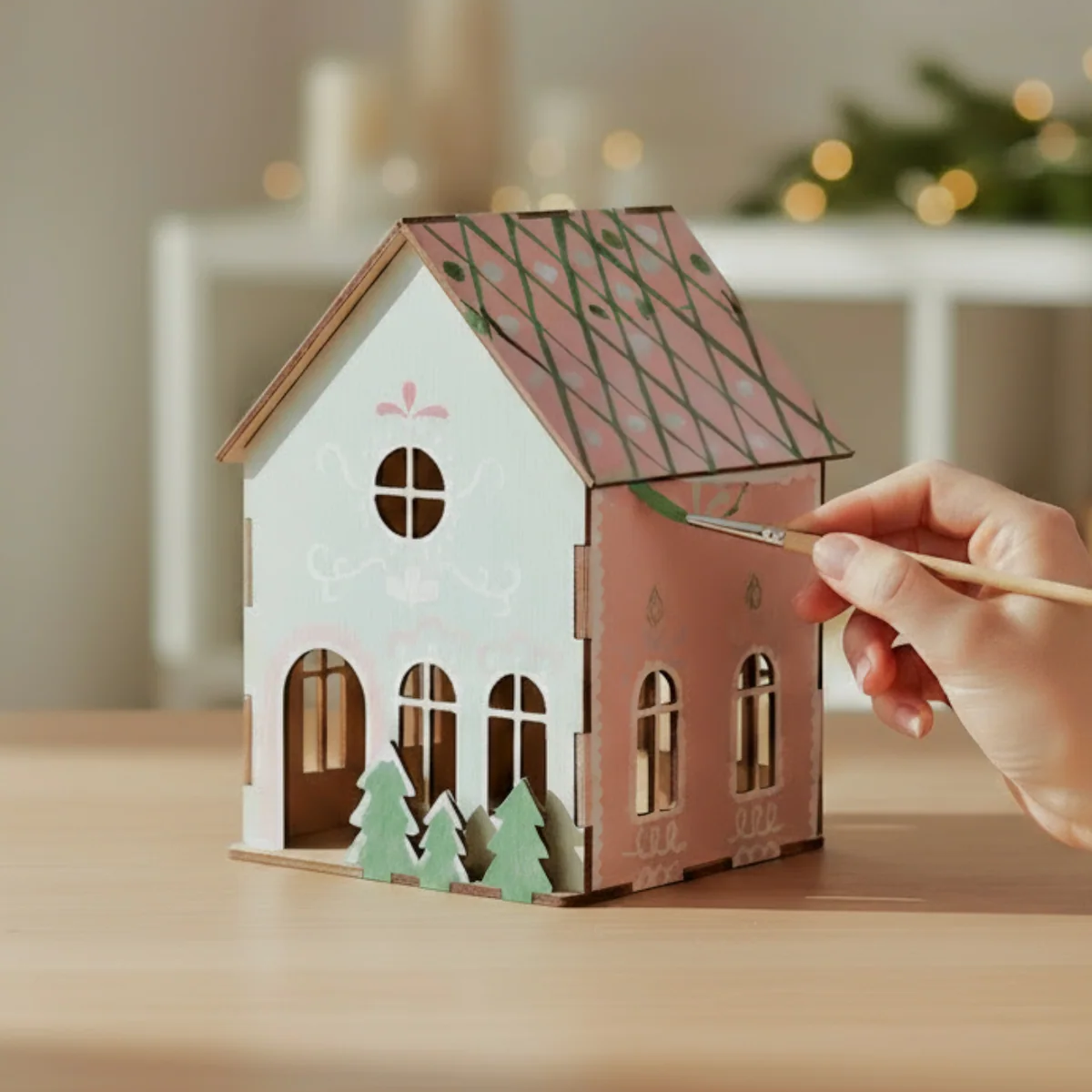 DIY tall wooden gingerbread house with paint - 24 cm