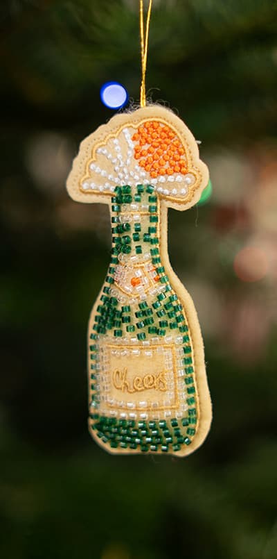 Hanging ornament - Champagne bottle with beads