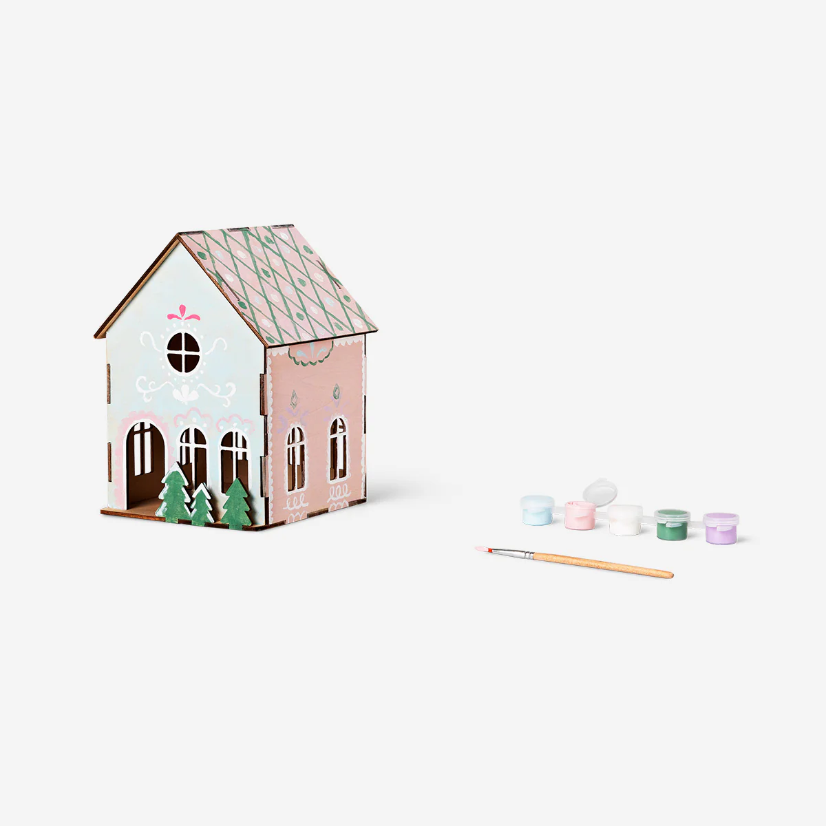 DIY tall wooden gingerbread house with paint - 24 cm