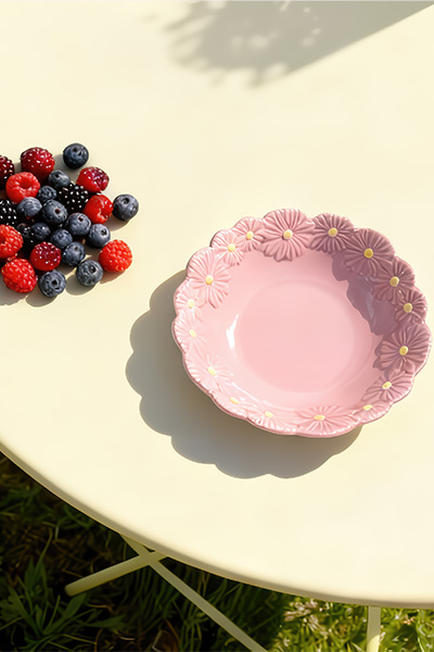 Pink flower plate - 19 cm