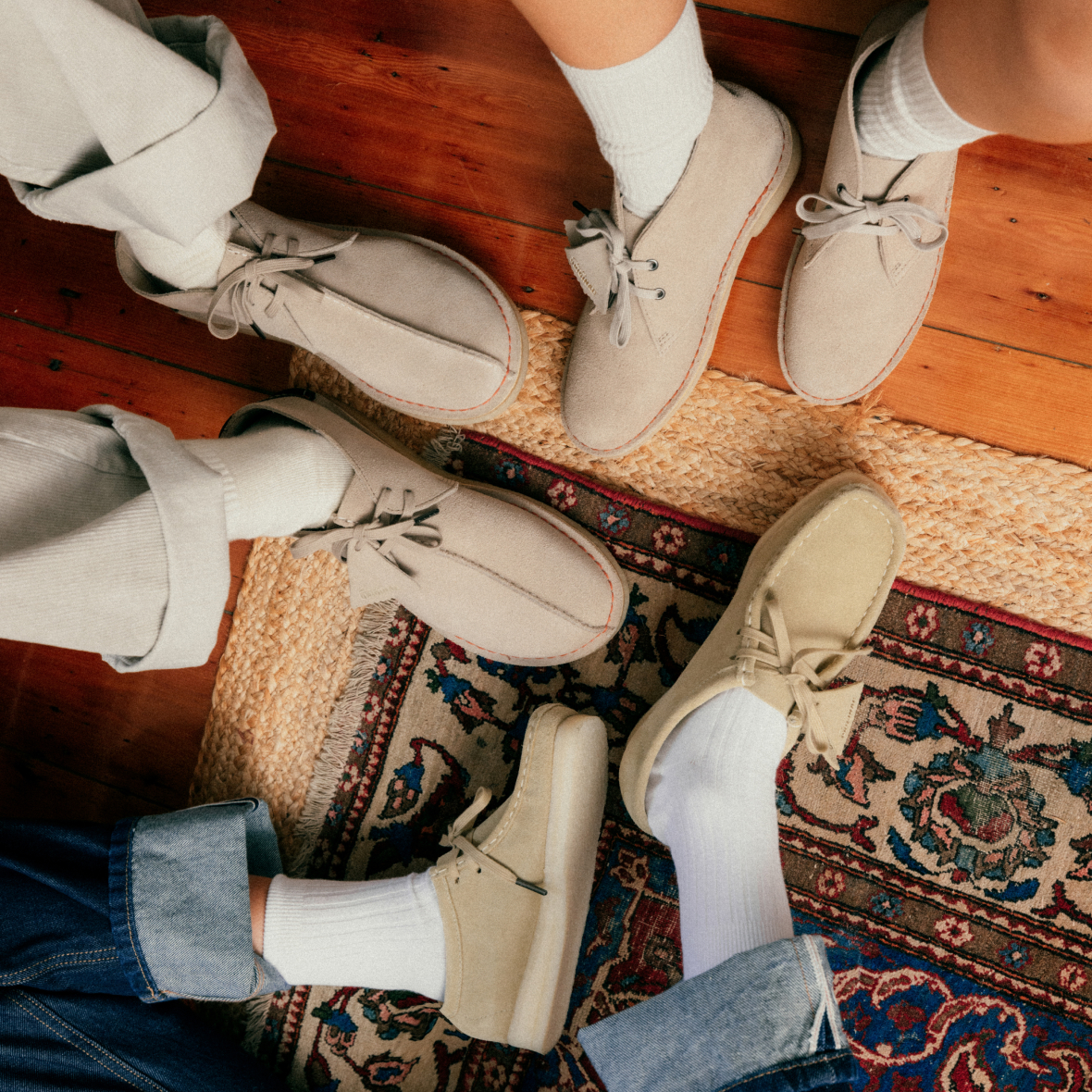 Image of models wearing Clarks Originals shoes