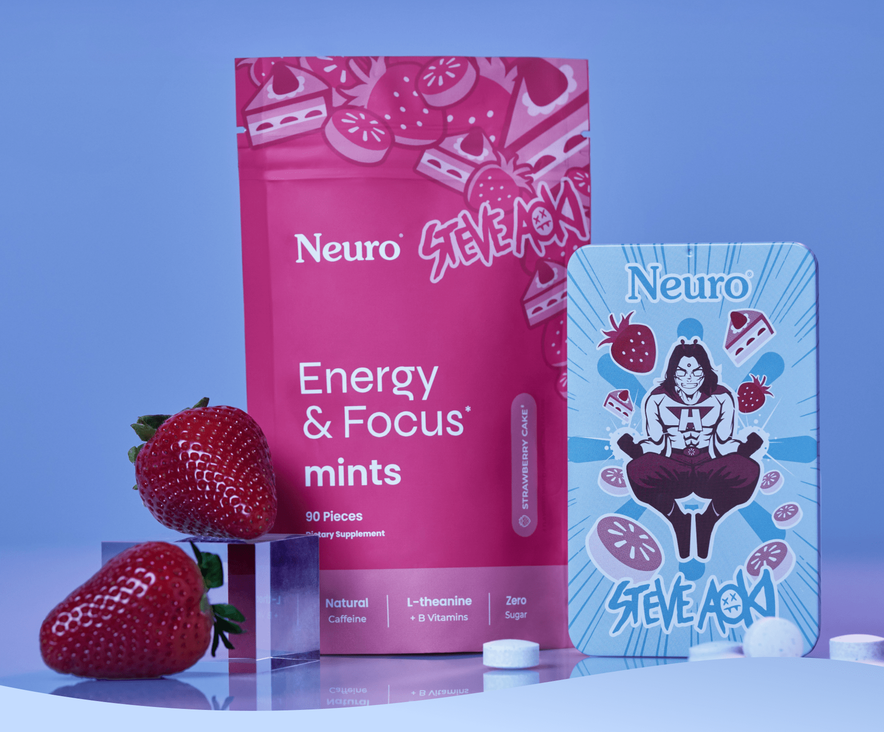 shop neuro x steve aoki energy and focus mints in strawberry cake flavor