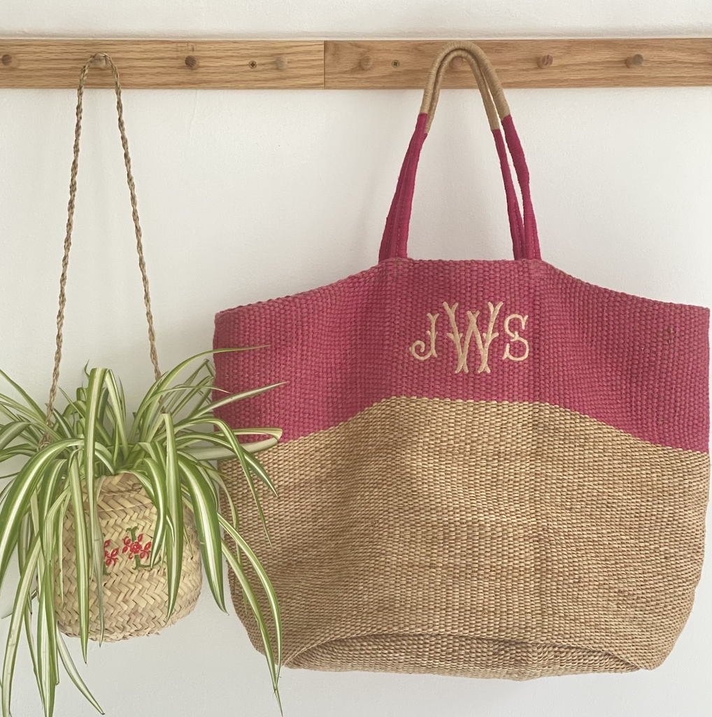 monogrammed jute tote bag from initially London