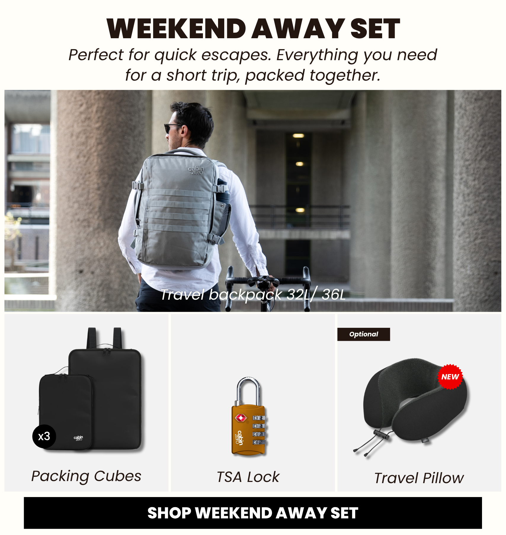 CabinZero backpack for a weekend city trip