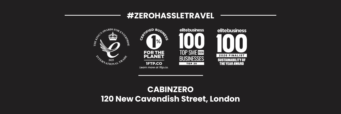 CabinZero awards, sustainability certifications and London headquarters at 120 New Cavendish Street.