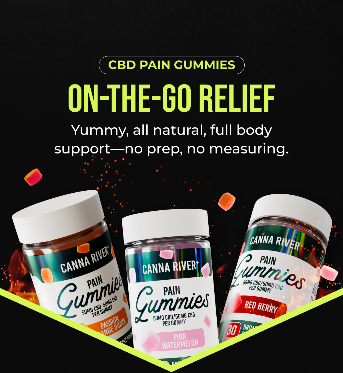 CBD PAIN GUMMIES On-the-Go Relief A convenient way to support recovery—no prep, no measuring.