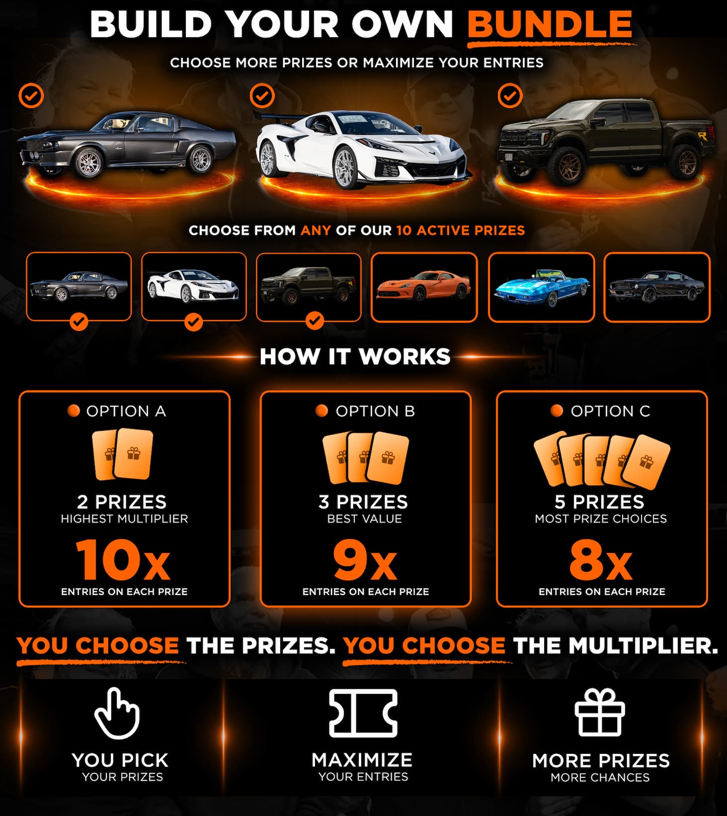 Pick Any 2 Prizes, 3 prizes or 5 prizes.