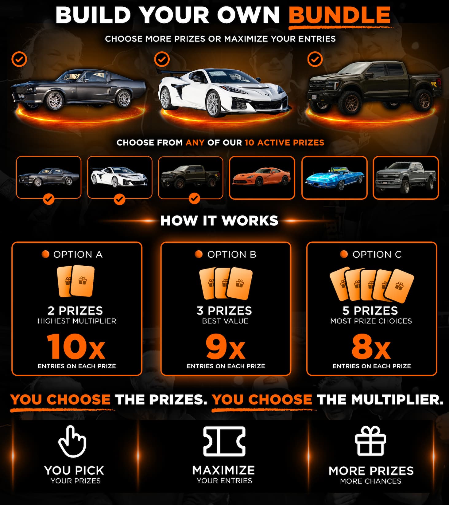 Pick Any 2 Prizes, 3 prizes or 5 prizes.