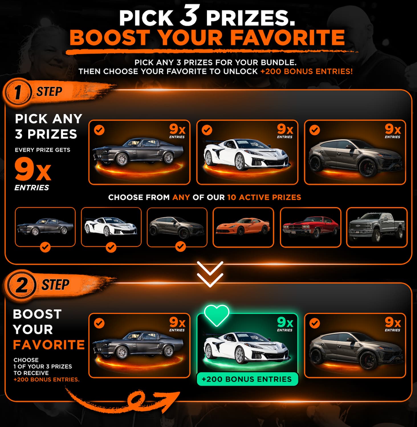 Pick Any 3 Prizes & Get 9X Tickets + 200 Free Tickets