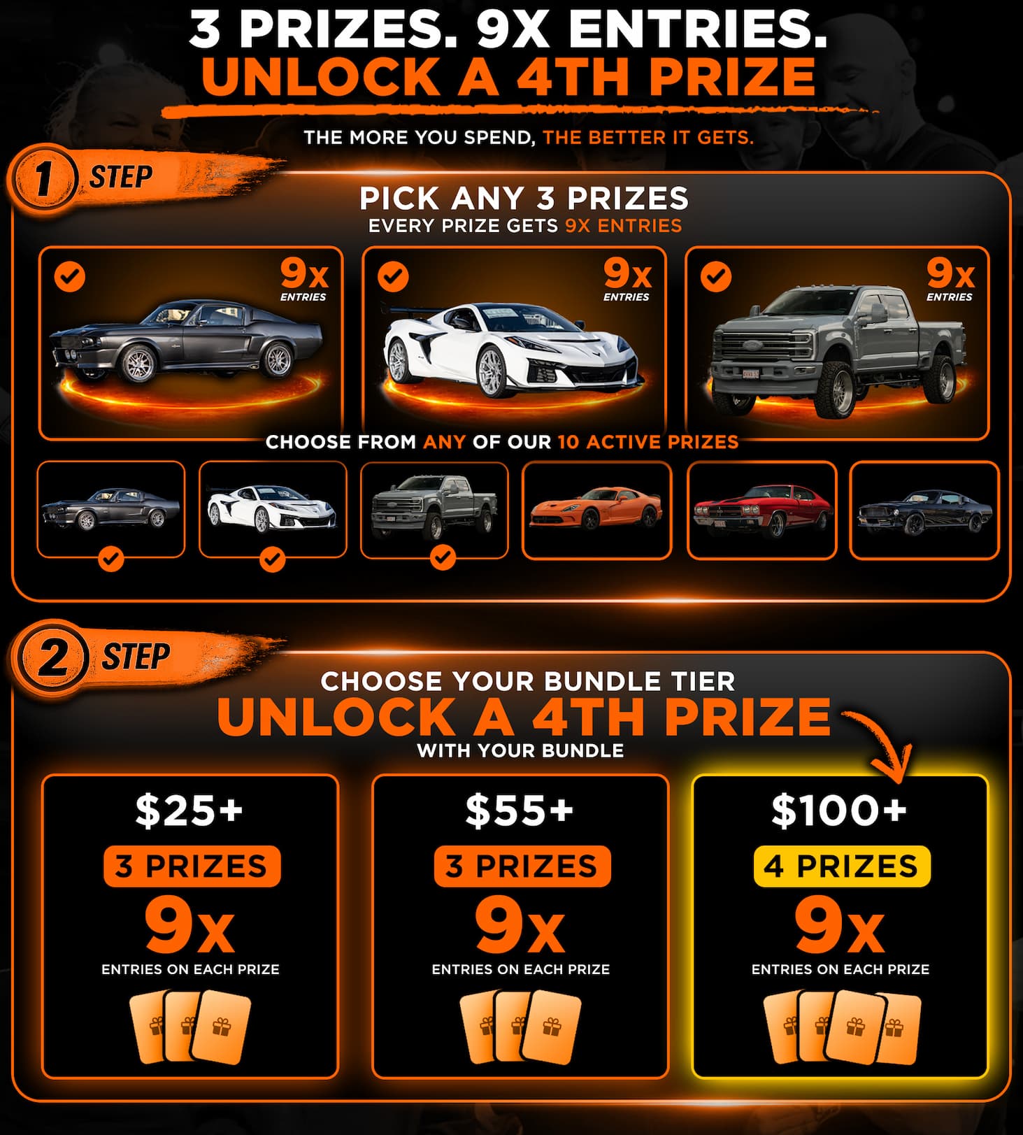 Pick Any 3 Prizes & Get 9X Tickets +Unlock a 4th Prize