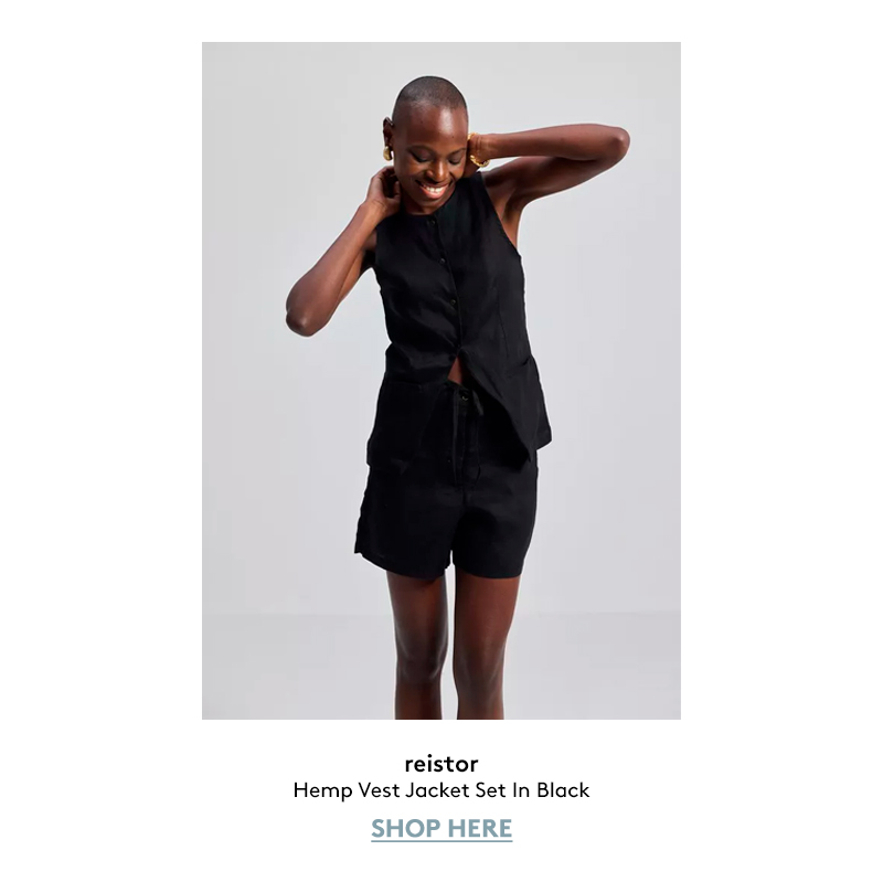 Hemp Vest Jacket Set In Black