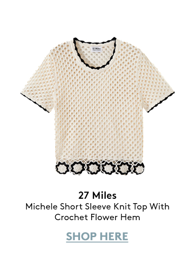 Michele Short Sleeve Knit Top With Crochet Flower Hem