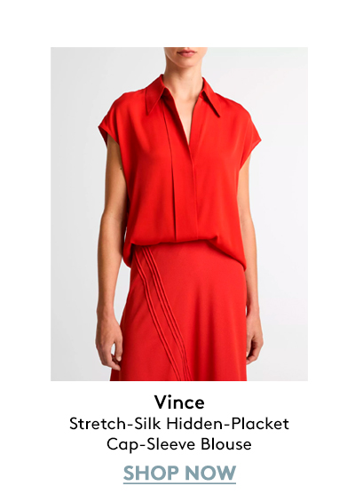 Stretch-Silk Hidden-Placket Cap-Sleeve Blouse