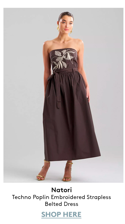 Techno Poplin Embroidered Strapless Belted Dress