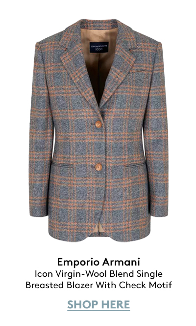 Icon Virgin-Wool Blend Single-Breasted Blazer With Check Motif Icon Virgin-Wool Blend Single-Breasted Blazer With Check Motif