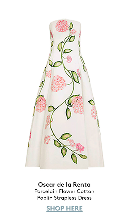 Porcelain Flower Cotton Poplin Strapless Dress