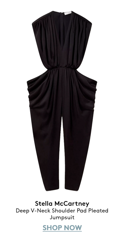 Deep V-Neck Shoulder Pad Pleated Jumpsuit Deep V-Neck Shoulder Pad Pleated Jumpsuit