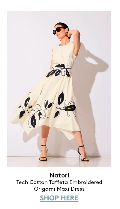 Tech Cotton Taffeta Embroidered Origami Maxi Dress