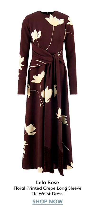 Floral Printed Crepe Long Sleeve Tie Waist Dress