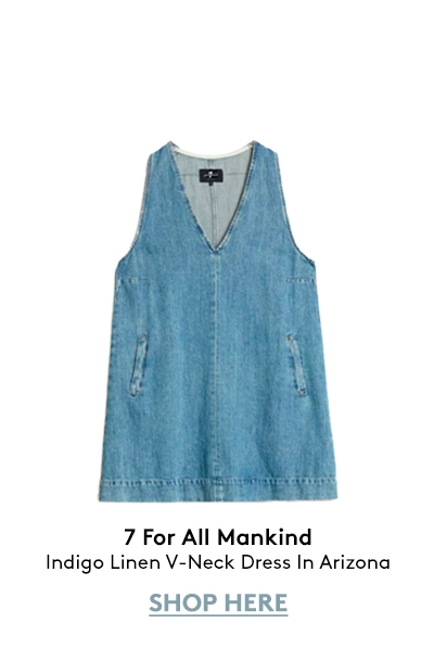 Indigo Linen V-Neck Dress In Arizona