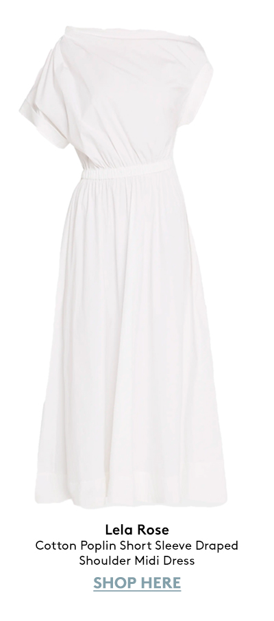 Cotton Poplin Short Sleeve Draped Shoulder Midi Dress
