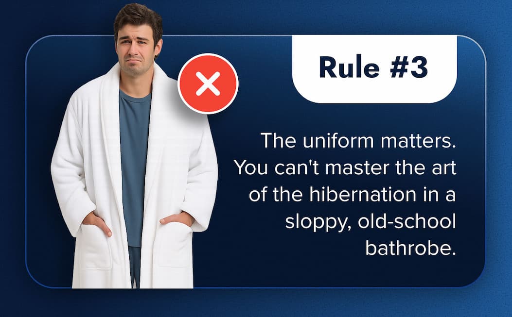 Rule #3: The uniform matters. You can't master the art of the hibernation in a sloppy, old-school bathrobe. 