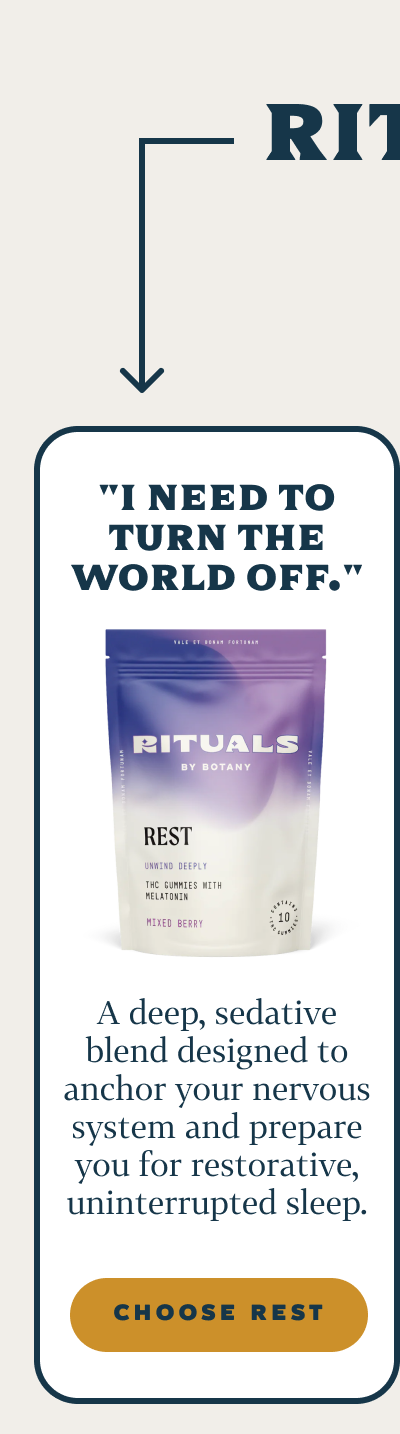 "I need to turn the world off." Rituals Rest A deep, sedative blend designed to anchor your nervous system and prepare you for restorative, uninterrupted sleep.